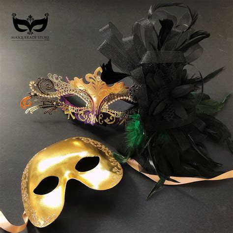 Gold Mardi Gras Masquerade Masks for Couples, Masquerade Party ...