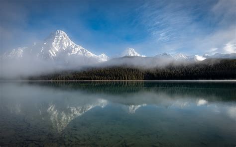 Nature Landscape Lake Sunrise Oregon Mist Mountain Forest Snowy Peak