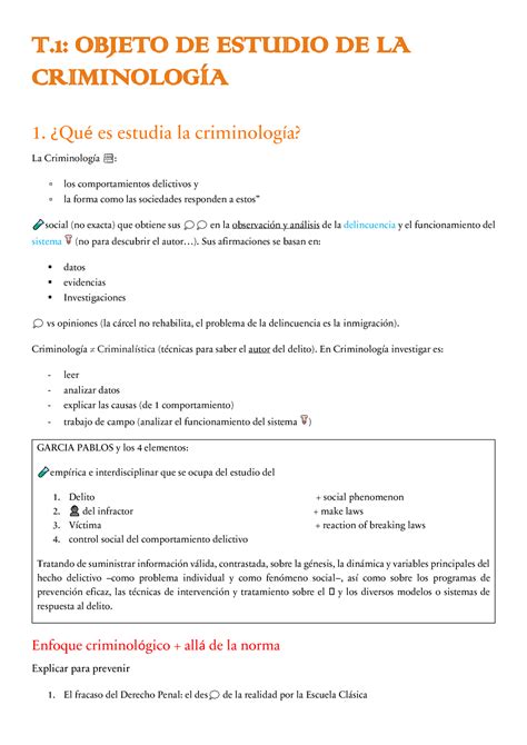 Resum Crimi Tema 1 2 3 T Objeto De Estudio De La CriminologÍa 1