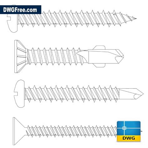 Screws DWG Drawing. Download free in Autocad 2D Blocks.