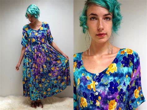 90s Babydoll Dress Floral Gauze Dress Crinkle Rayon Etsy