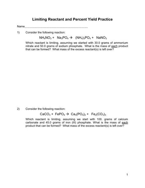 Limiting Reactant And Percent Yield