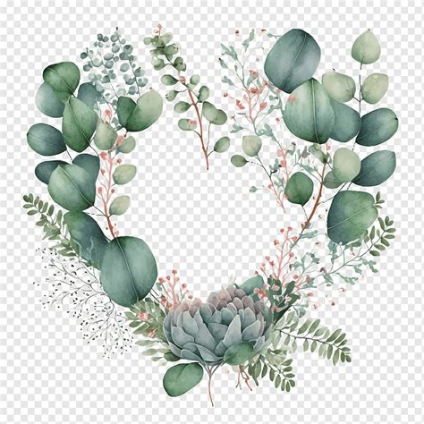 Watercolor Eucalyptus Eucalyptus Frame Flowers Leaves Heart Shape Png