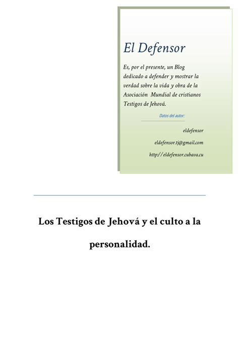 Pdf Los Testigos De Jehov Y El Culto A La Personalidad Eldefensor