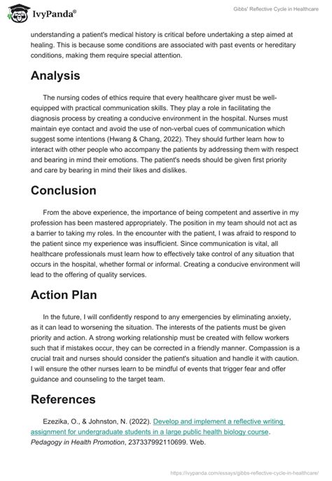 Gibbs Reflective Cycle In Healthcare 1089 Words Essay Example