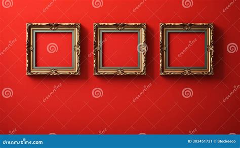 Vintage Frames On Red Wall 3d Rendering In Frans Snyders Style Stock