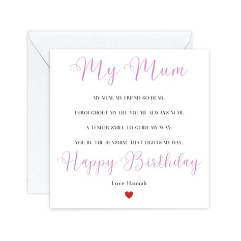 Mum Birthday Card Card for Mum's Birthday Birthday Card for Her Poem ...