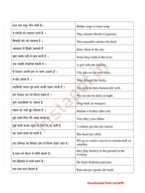 100 Sentences Of Simple Present Tense Hindi Pdf Instapdf