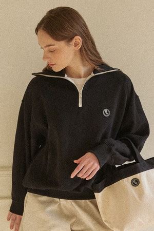 Rose Wappen Rib Block Half Zip Up Sweatshirt Black Nonlocal