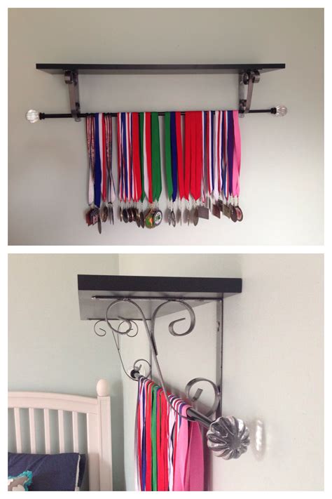 DIY Medals Display Display Gymnastics Medals Using A Shelf And Curtain