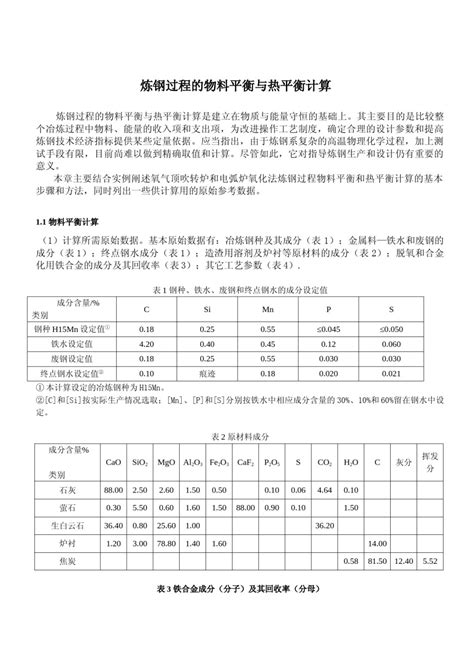 炼钢过程中的物料平衡与热平衡计算doc考拉文库