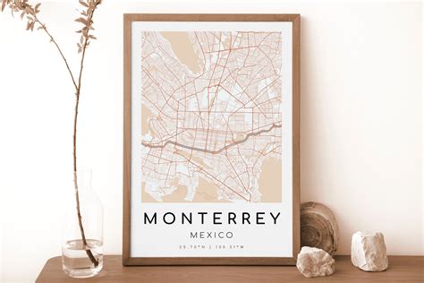 Monterrey Mexico Map Print Map Of Monterrey Digital Wall Art Monterrey