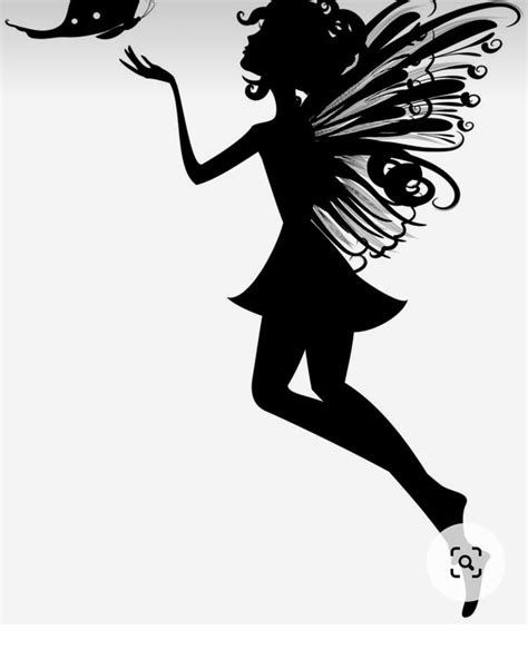 A Black And White Silhouette Of A Fairy Holding A Butterfly In Her Hand