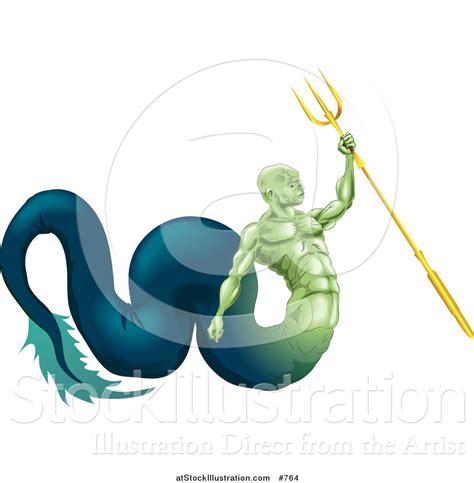 Vector Illustration Of A Poseidon Merman God Of The Sea Part Fish And