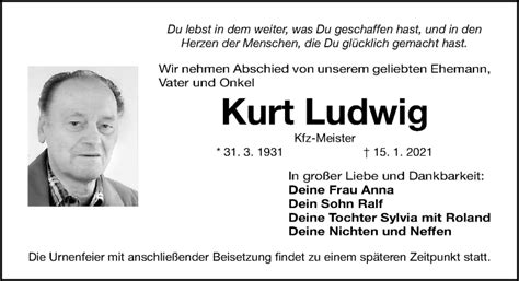 Traueranzeigen Von Kurt Ludwig Trauer Nn De