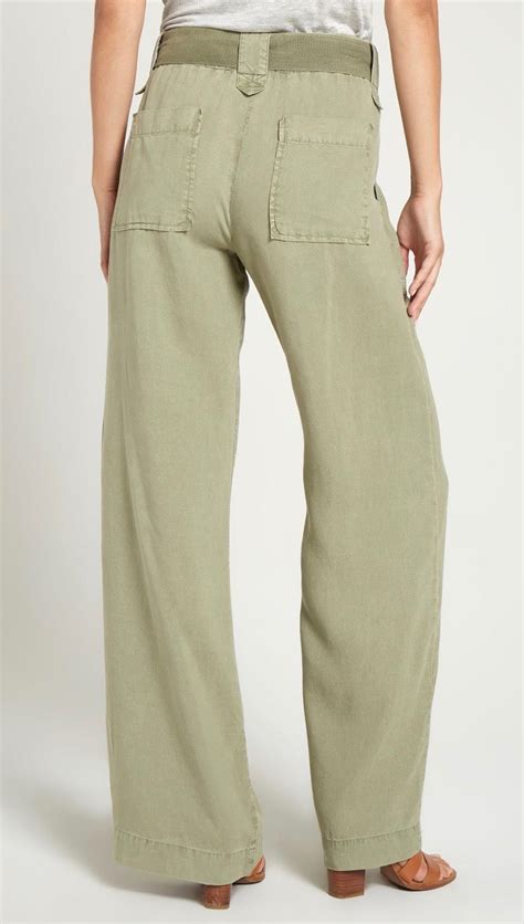 Bella Dahl Wide Leg High Waist Contrast Belt Cargo Pants Dusk Green I