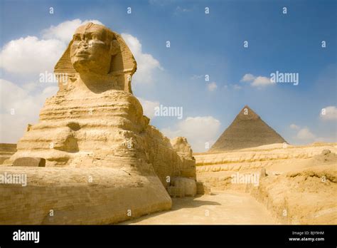 The Great Sphinx At Giza Seen From The Sphinx Enclosure With Pyramid Of