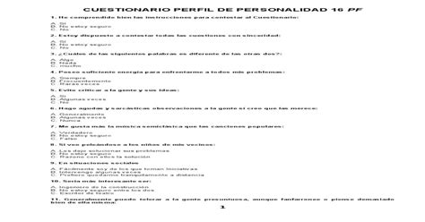 Cuestionario Perfil De Personalidad 16 Pf Pdf Document