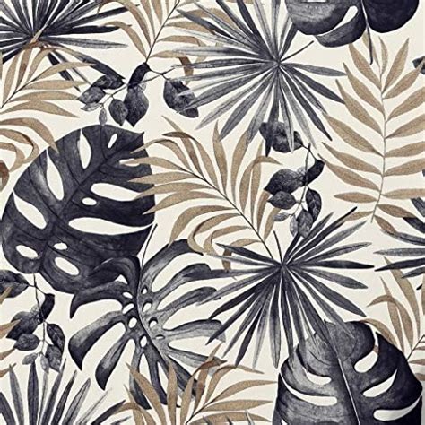 Jungle Wall Wallpaper Palm Leaves Tropical Leaf Black Gold Foil