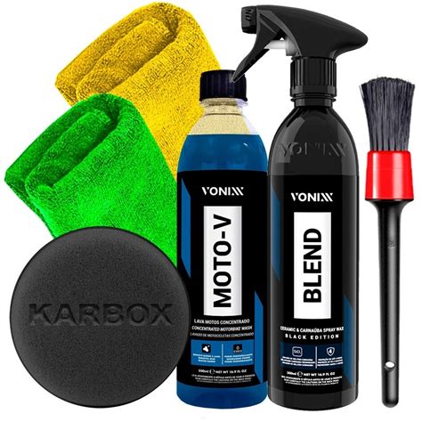 Kit Blend Black Vonixx Cera Para Carro Moto Escura Shampoo Moto V