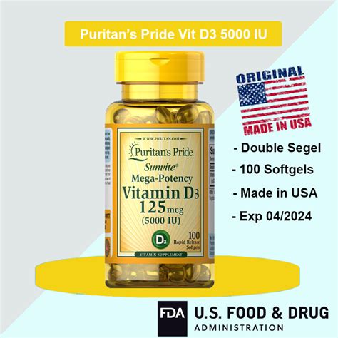 Jual Puritans Pride Puritan Vitamin D3 5000iu 100 Softgels Produk Usa