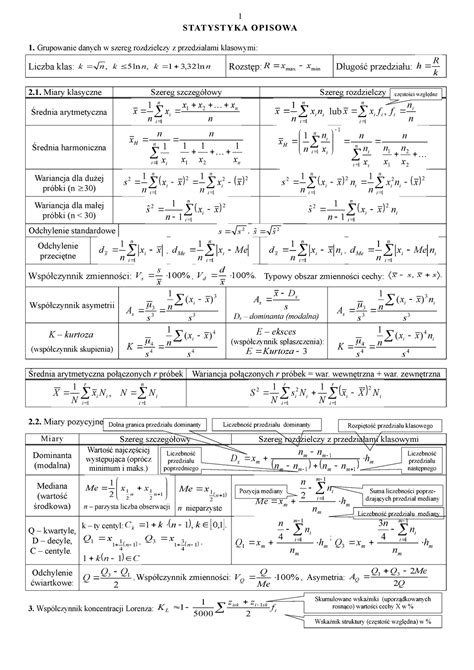 Statystyka Wzory Tabele Wszystkich Wzor W Statystycznych Potrzebnych