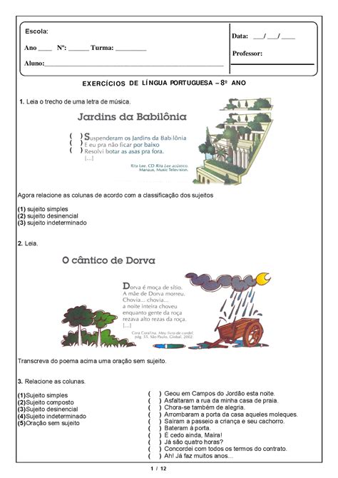 Atividades Sujeito E Predicado Ano Revoeduca