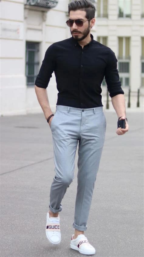 Grey Jeans Mens Fashion Trends With Black Shirt Semi Formal Formal Dress For Men Formal