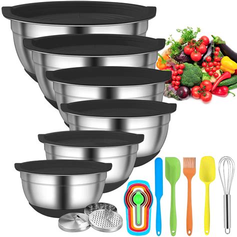 stusgo 6 Pcs Mixing Bowls with Lids,Stainless Steel Mixing Bowls with 3 ...