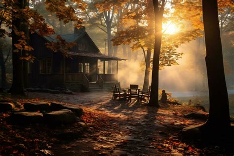 sunrise over a forest landscape with autumn foliage AI Generative ...