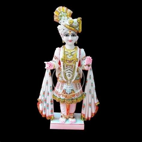 White Painted Marble Swaminarayan Statue For Temple Size 64 At Rs