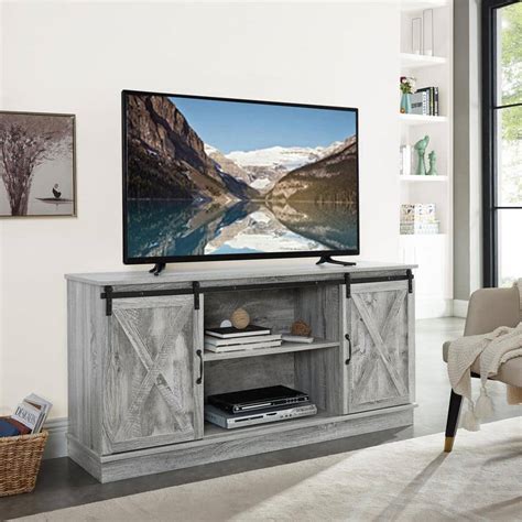 HOMESTOCK 58 In Gray Farmhouse TV Stand Rustic Wooden 60 In TV