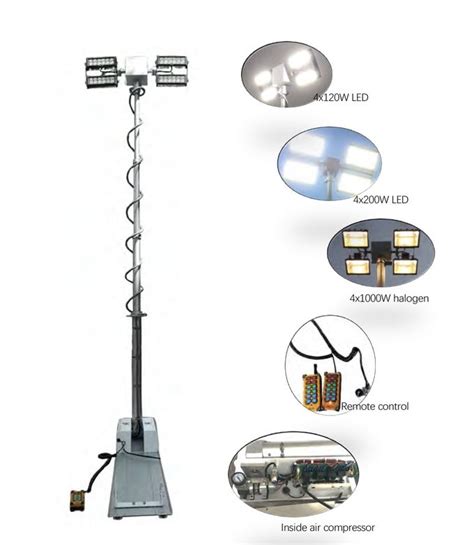 X W Halogen Lamps Mounted Roof Mast Light M Pneumatic Telescopic