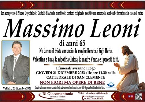 Velletri Piange La Scomparsa Di Massimo Leoni Aveva Anni