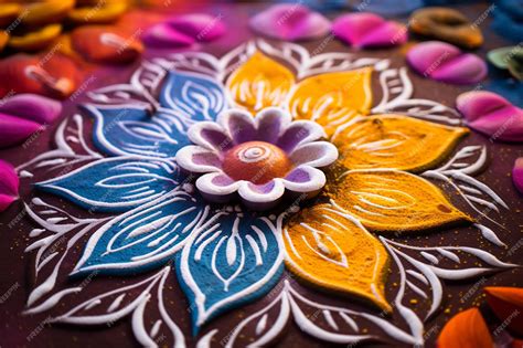 Premium AI Image | Lovely diwali diya with rangoli design