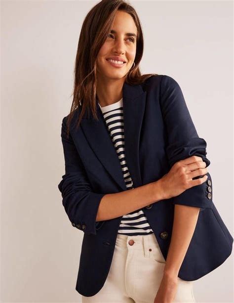 Marylebone Ponte Blazer Navy Boden US Womens Fashion Jackets