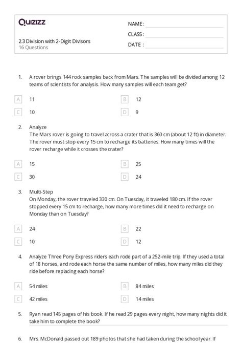 50 Division With Two Digit Divisors Worksheets On Quizizz Free And Printable