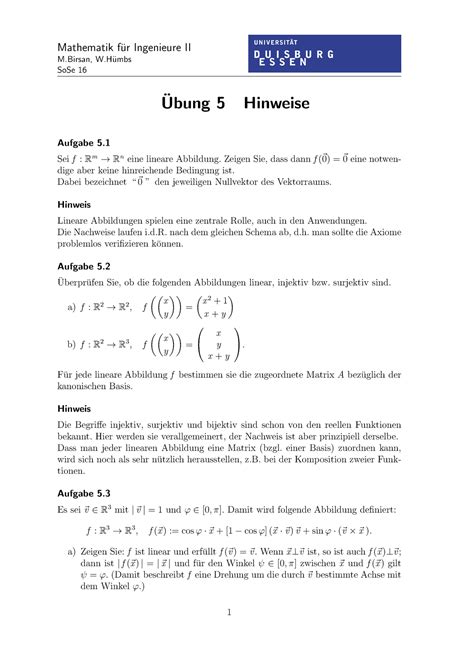 Übung 05 Mathematik fur Ingenieure II M W umbs SoSe 16 Ubung 5