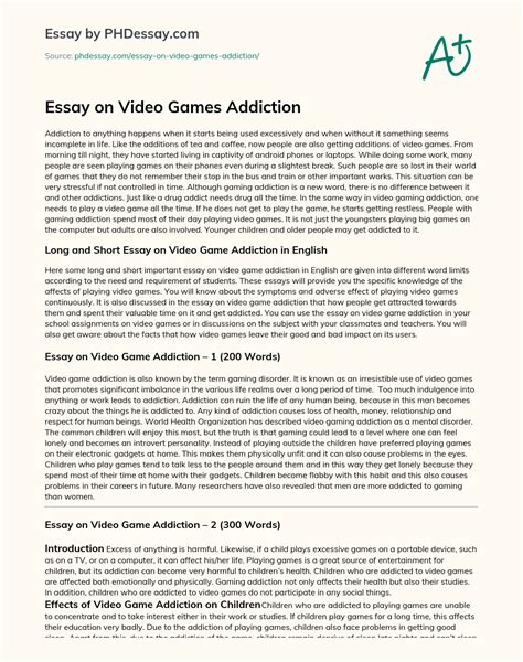 Essay On Video Games Addiction Cause And Effect Sample 150 200 400