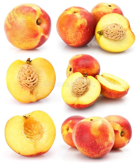 Ripe Peach Fruit With Green Leafs Isolated Stock Photo Image Of