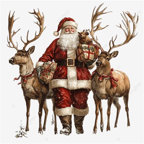 Santa Claus With Deer, Elk, And Reindeer, Santa Claus PNG Transparent ...