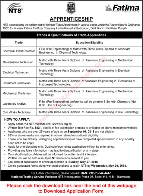 Fatima Fertilizer Apprenticeship 2018 May Nts Online Application Form