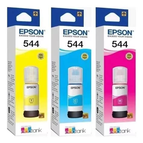 Kit 3 Refil De Tinta Epson 544 Amarelo Ciano E Magenta