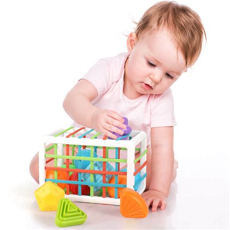 Shape Sorter One Year Old Toys, Developmental Montessori Learning, Storage Cube Bin & 6 Sensory ...