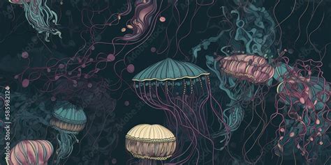 Jellyfish wallpaper seamless pattern texture background. Ideal for printing on fabric and paper ...