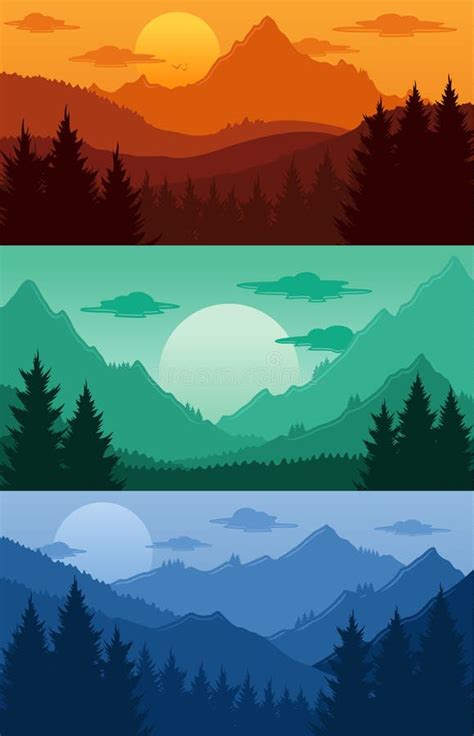 Ilustra O Do Vetor Das Paisagens Das Montanhas Ilustra O Do Vetor