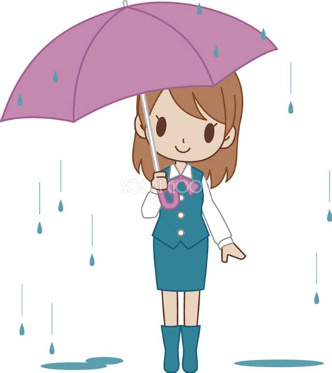 雨の中、傘をさすol 無料イラスト 素材good