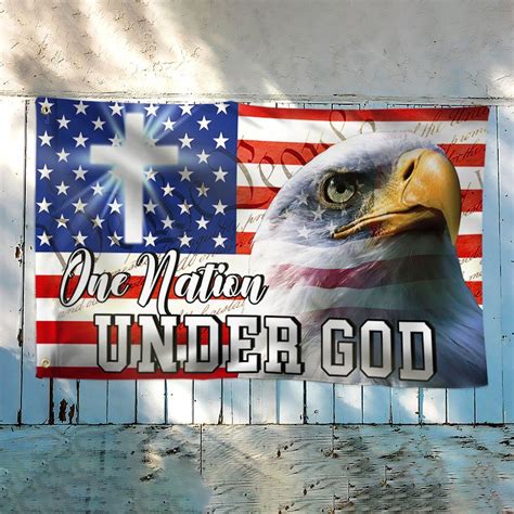 One Nation Under God Christian Cross American Eagle Grommet Flag