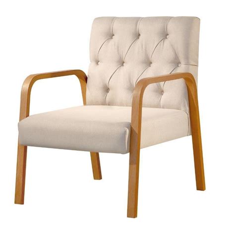 Poltrona Ellie Linho Nude Capitonê E Base Madeira Camicado