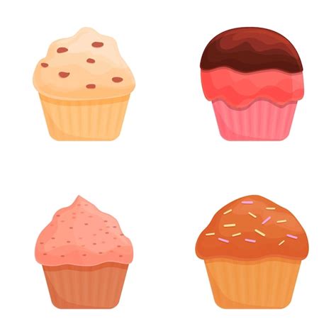 Los Iconos De Muffins Se Establecen En El Vector De Dibujos Animados